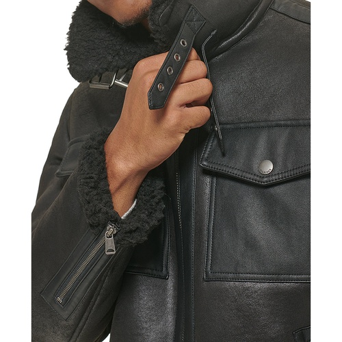 타미힐피거 Mens Faux Leather Shortie Rancher Jacket with Fleece Accents