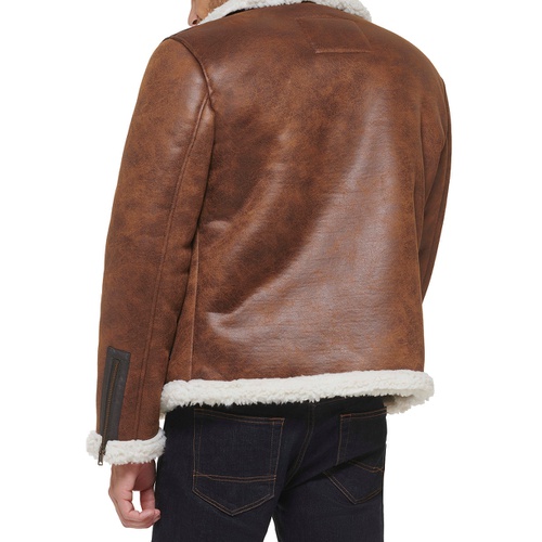 타미힐피거 Mens Faux Leather Shortie Rancher Jacket with Fleece Accents