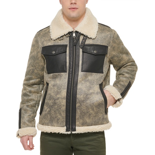 타미힐피거 Mens Faux Leather Shortie Rancher Jacket with Fleece Accents