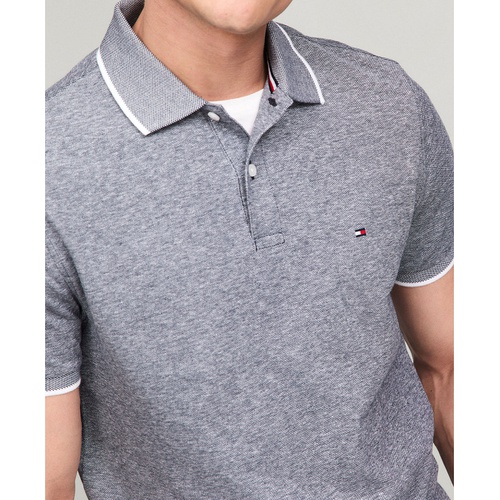 타미힐피거 Mens Regular Fit Tipped Linen Polo Shirt