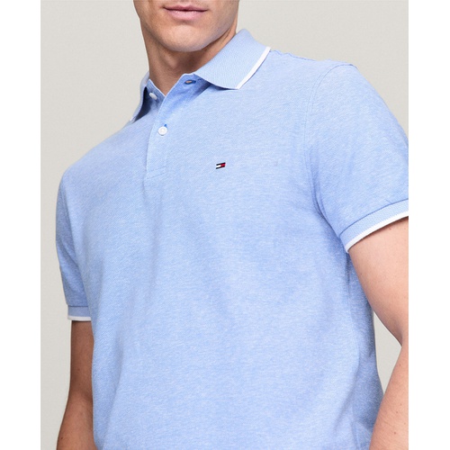 타미힐피거 Mens Regular Fit Tipped Linen Polo Shirt