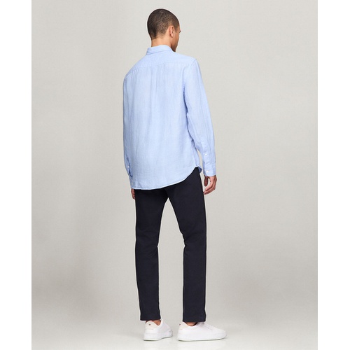 타미힐피거 Mens Regular Fit Pigment Dyed Long Sleeve Linen Shirtt