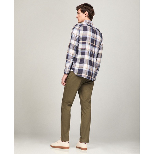 타미힐피거 Mens Iconic Linen Check Slim Fit Long Sleeve Shirt