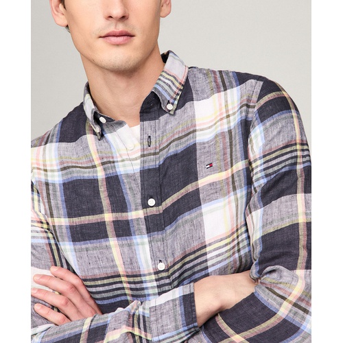 타미힐피거 Mens Iconic Linen Check Slim Fit Long Sleeve Shirt