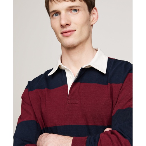 타미힐피거 Mens Regular Fit Stripe Rugby Sweatshirt