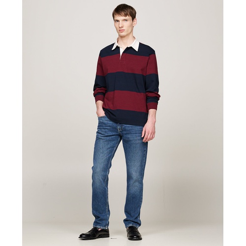 타미힐피거 Mens Regular Fit Stripe Rugby Sweatshirt