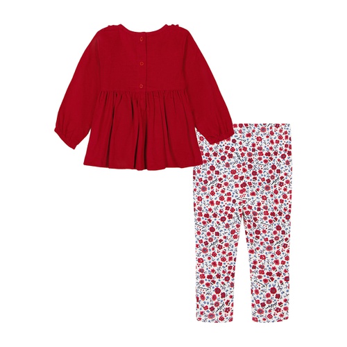 타미힐피거 Baby Girl Corduroy Peasant Tunic Floral Stretch Leggings 2 Piece Set