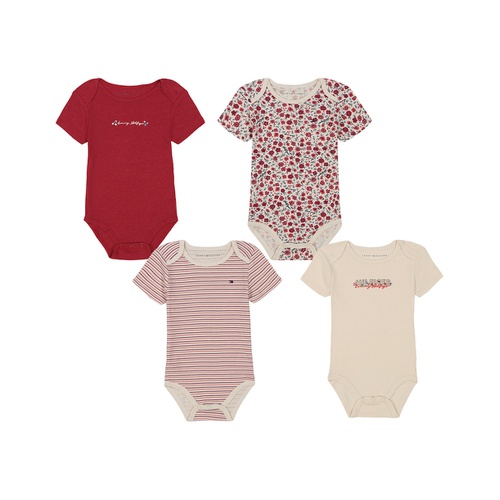 타미힐피거 Baby Girl Floral Stripe Short Sleeve Bodysuits 4 Pack