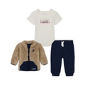 Baby Boy Sherpa Mockneck Zip Up Jacket Short Sleeve Bodysuit Joggers 3 Piece Set