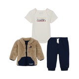 Baby Boy Sherpa Mockneck Zip Up Jacket Short Sleeve Bodysuit Joggers 3 Piece Set