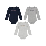 Baby Boy Solid Logo Long Sleeve Bodysuits 3 Piece Set