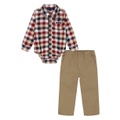 Baby Boy Oxford Plaid Long Sleeve Shirt Bodysuit Prewashed Twill Pants 2 Piece Set