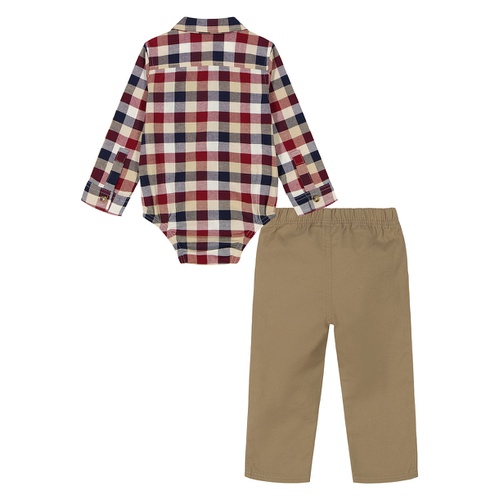 타미힐피거 Baby Boy Oxford Plaid Long Sleeve Shirt Bodysuit Prewashed Twill Pants 2 Piece Set