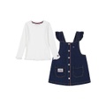 Toddler and Little Girls Chunky Rib Long Sleeve Tee and Denim Jumper 2 Piece Set