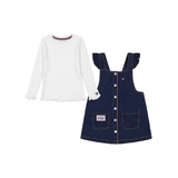 Toddler and Little Girls Chunky Rib Long Sleeve Tee and Denim Jumper 2 Piece Set