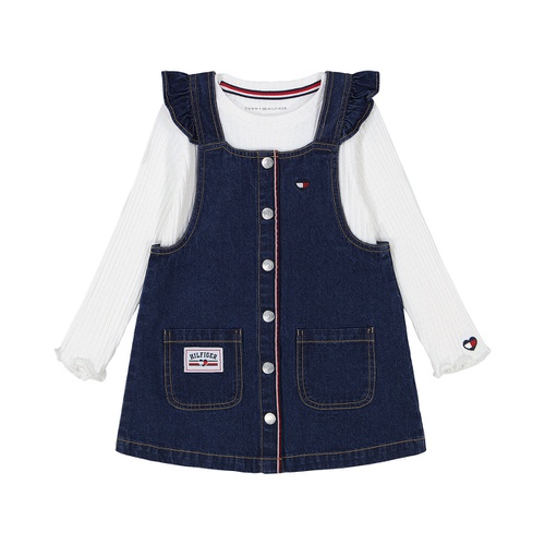 타미힐피거 Toddler and Little Girls Chunky Rib Long Sleeve Tee and Denim Jumper 2 Piece Set