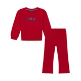 Toddler and Little Girls Fleece Crossover Hem Crewneck and Pants 2 Piece Set