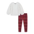 Toddler and Little Girls Cable Sherpa Crewneck and Pattern Leggings 2 Piece Set