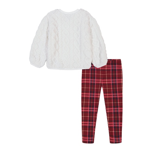 타미힐피거 Toddler and Little Girls Cable Sherpa Crewneck and Pattern Leggings 2 Piece Set