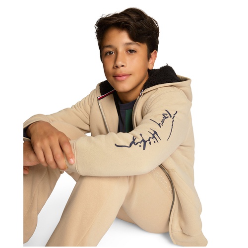타미힐피거 Toddler and Little Boys Script Full Zip Soft Sherpa Hoodie