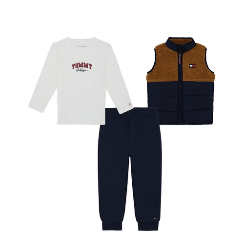 타미힐피거 Toddler Boy Berber Puffer Vest Long Sleeve Tee and Joggers 3 Piece Set
