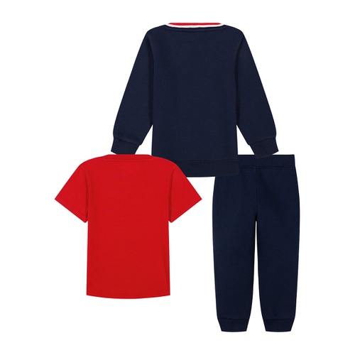 타미힐피거 Toddler Boy Fleece Logo Sweatsuit short sleeve Tee and Jogger 3 Piece Set