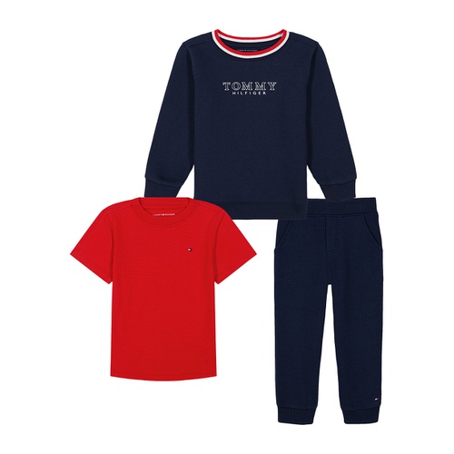 타미힐피거 Toddler Boy Fleece Logo Sweatsuit short sleeve Tee and Jogger 3 Piece Set