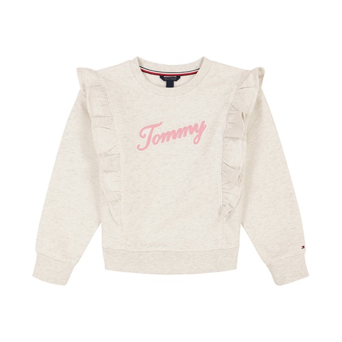 타미힐피거 Big Girls Ruffle Trim Fleece Crewneck Sweatshirt
