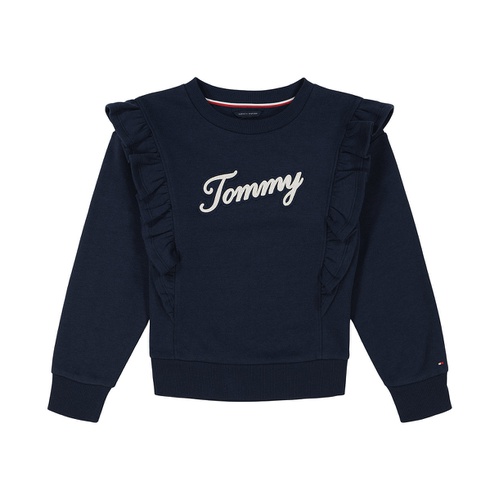타미힐피거 Big Girls Ruffle Trim Fleece Crewneck Sweatshirt