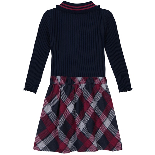 타미힐피거 Toddler and Little Girls Ribbed Plaid Long Sleeve Polo Dress
