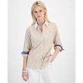 Womens Cotton Bengal Stripe Roll Tab Shirt t