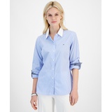 Womens Cotton Bengal Stripe Roll Tab Shirt t