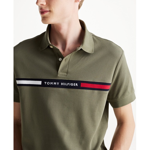 타미힐피거 Mens Short Sleeve Embroidered Chest Stripe Polo Shirt