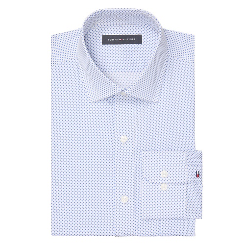 타미힐피거 Mens TH Flex Regular Fit Wrinkle Free Stretch Twill Dress Shirt