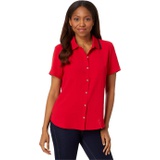 Womens Tommy Hilfiger Short Sleeve Button Up With Ribbed Collar