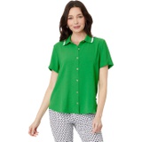 Womens Tommy Hilfiger Short Sleeve Button Up With Ribbed Collar