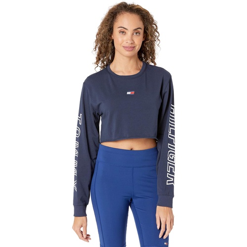  Tommy Hilfiger Sport Long Sleeve Cropped Tee wu002F Sleeve Graphics and Flag Embroidery