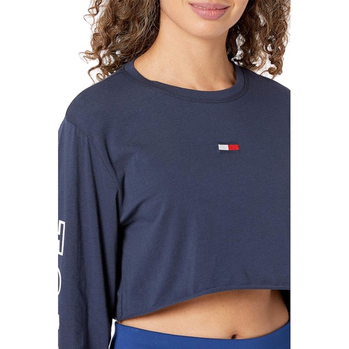  Tommy Hilfiger Sport Long Sleeve Cropped Tee wu002F Sleeve Graphics and Flag Embroidery