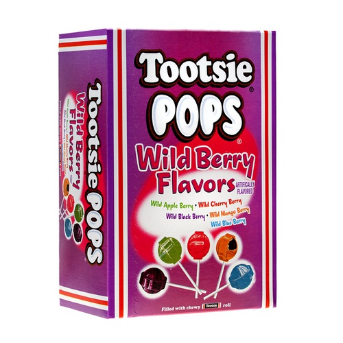  Tootsie Roll Tootsie Pops Assorted with Chocolatey Center, 3.75 Pound, 100 Count Giveaway Box, Peanut Free, Gluten Free Wild Berry Flavors, 60 Ounce