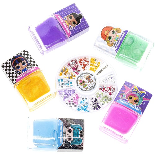  Townley Girl L.O.L. Surprise! Peel- Off Nail Polish Activity Set for Girls, Ages 5+ With 5 Nail Polish Colors, 240 Nail Gems and a Bag, for Parties, Sleepovers and Makeovers
