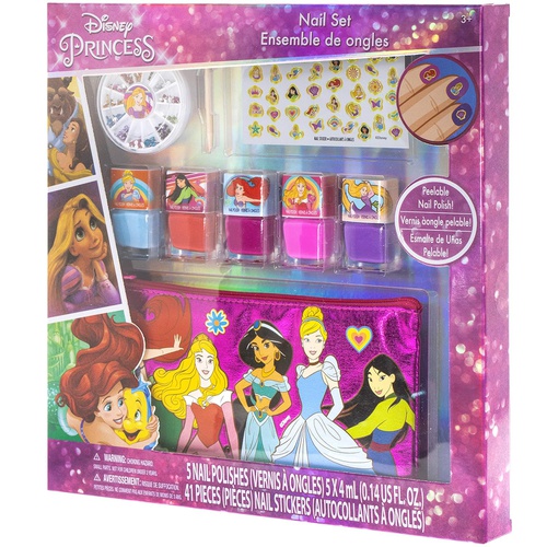  Townley Girl Disney Princess Peel- Off Nail Polish Activity Set for Girls, Ages 3+ With 5 Nail Polish Colors, 240 Nail Gems, and Bag, for Parties, Sleepovers and Makeovers