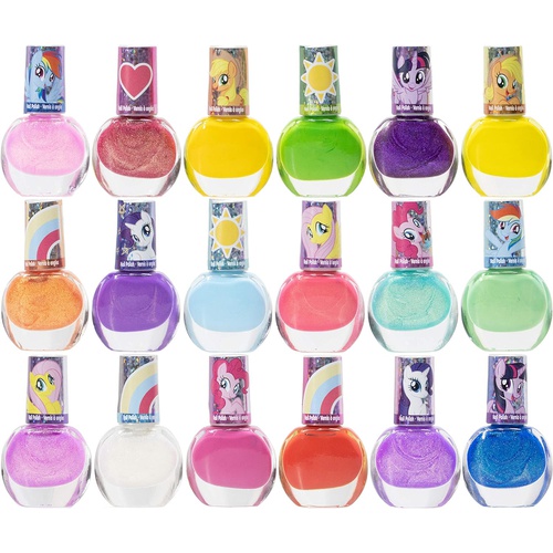  Townley Girl My Little Pony Kids Washable Super Sparkly Peel-Off Nail Polish Deluxe Set for Girls, 18 Colors