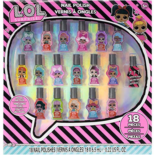  Townley Girl L.O.L. Surprise! Peel- Off Nail Polish Activity Set for Girls, Ages 5+ With 18 Nail Polish Colors with 1 Surprise Character Bottle, for Parties, Sleepovers and Makeove