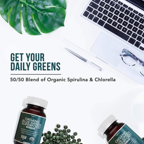  Triquetra Health Organic Spirulina & Chlorella Tablets  4 Organic Certifications, Raw, Non-Irradiated  50/50 Blue Green Algae Blend  Antioxidant Content Equal to 5 Servings of Vegetables (120 Ta