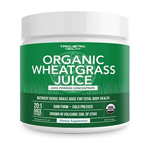 Triquetra Health Organic Wheatgrass Juice Powder - Grown in Volcanic Soil of Utah - Raw & BioActive Form, Cold-Pressed Then CO2 Dried  20:1 Concentrate, 20X More Potent than Wheatgrass Powder (5.3