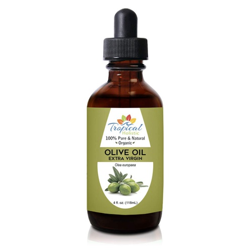  Tropical Holistic Extra Virgin Organic Olive Oil 4 oz - Cold Pressed Unrefined - Use For Face, Baby Skin, Hair, Food Grade