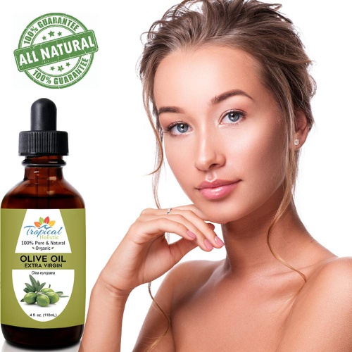  Tropical Holistic Extra Virgin Organic Olive Oil 4 oz - Cold Pressed Unrefined - Use For Face, Baby Skin, Hair, Food Grade