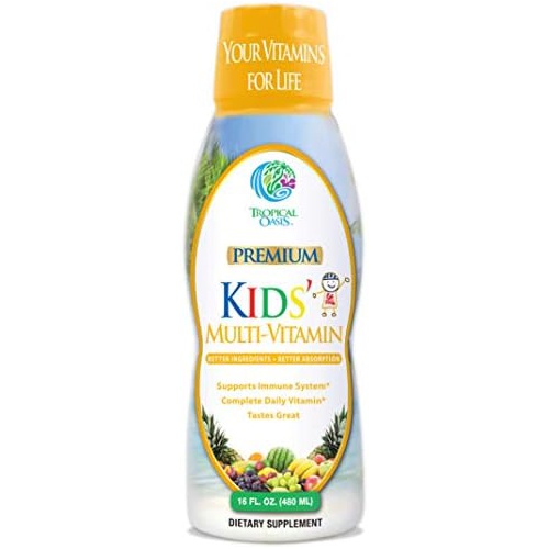  Tropical Oasis Premium Liquid Multivitamin For Kids Sugar Free Kids Vitamins 100% DV of 14 Vitamins for Kids Multivitamin for Children Ages 4+ Great Tasting, Non-GMO, Max 98% Absorption Rate- 16