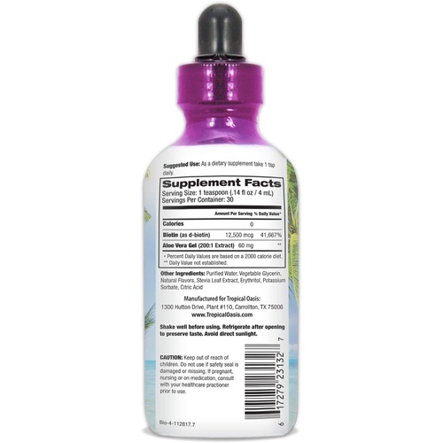  Tropical Oasis Maximum Strength Liquid Biotin Drops w/ 12,500 MCG  Best Vitamins for Fast Hair Growth, Reduced Hair Loss, Healthy Skin & Strong Nails -5X More Potent Than Pills Max Absorption,