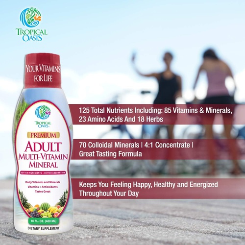  Tropical Oasis Adult Liquid Multivitamin -Liquid Multi-Vitamin and Mineral Supplement with 125 Total Nutrients Including; 85 Vitamins & Minerals, 23 Amino Acids, and 18 Herbs - 16